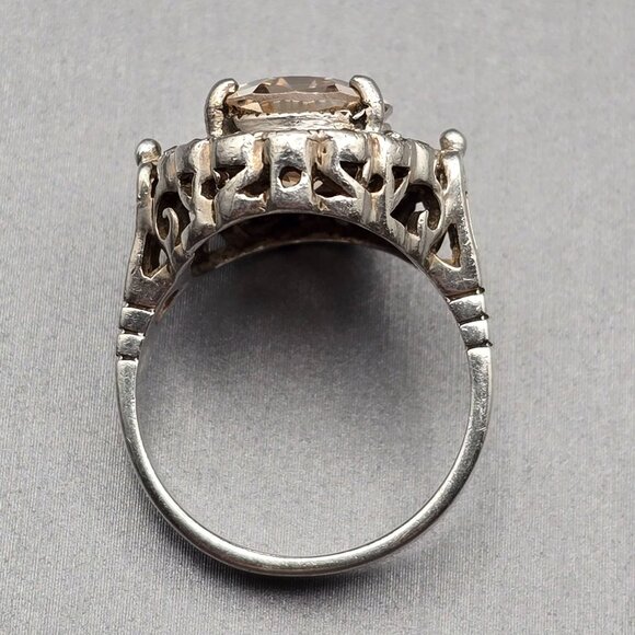 CW Sterling Silver Peach Tourmaline & Marcasite Halo Cathedral Ring Size 7 7.98g - Picture 6 of 13